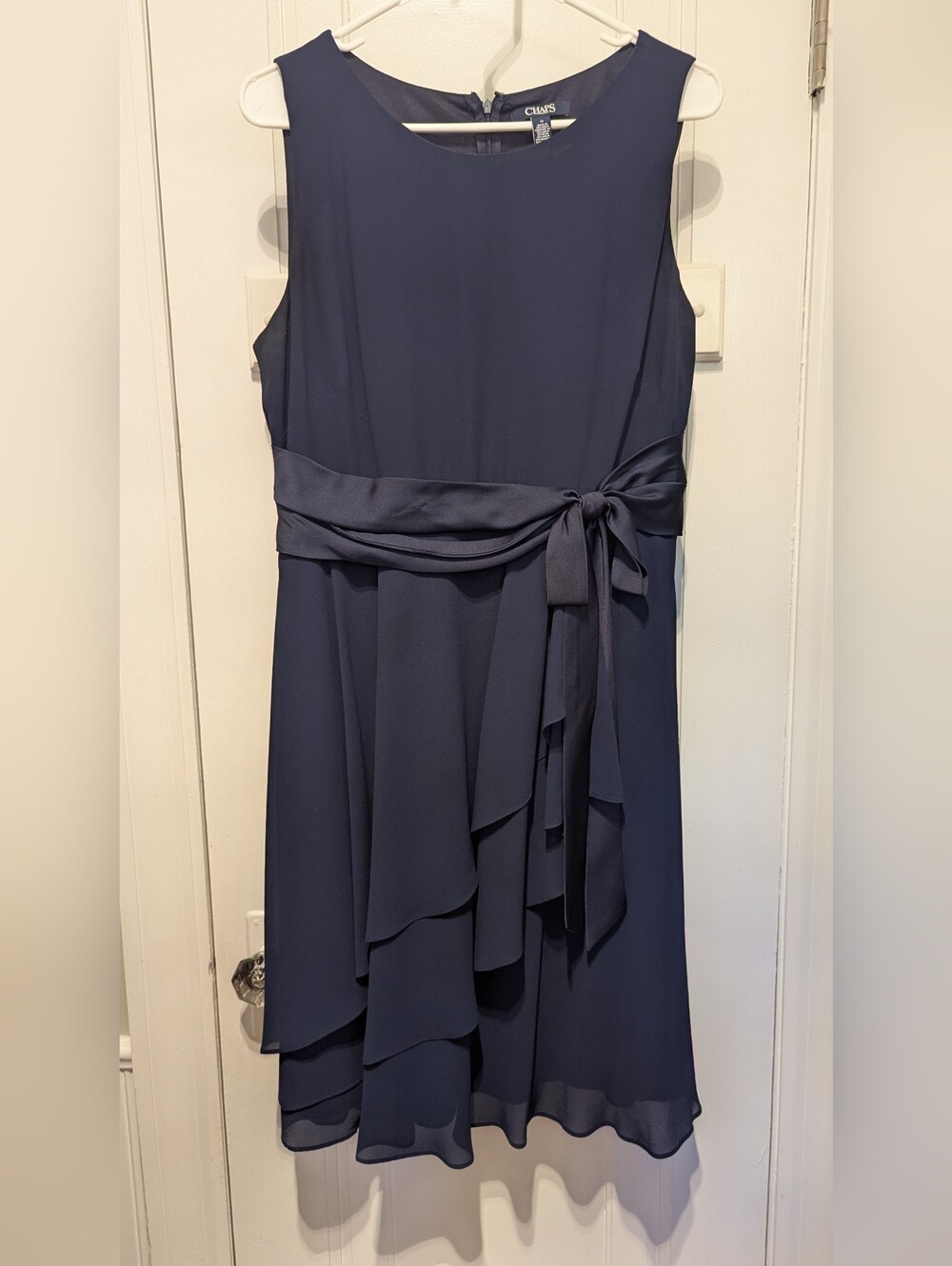 Chaps Elegant Navy Sleeveless Dress with Waist Sash